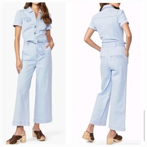 PAIGE Anessa Short Sleeve Belted Denim Jumpsuit in Color Light Blue Size 10 NEW